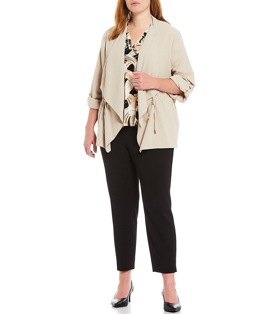 Ali Miles Plus Size Mixed Animal Print Open-Front Drop Needle Onion Skin Jacket