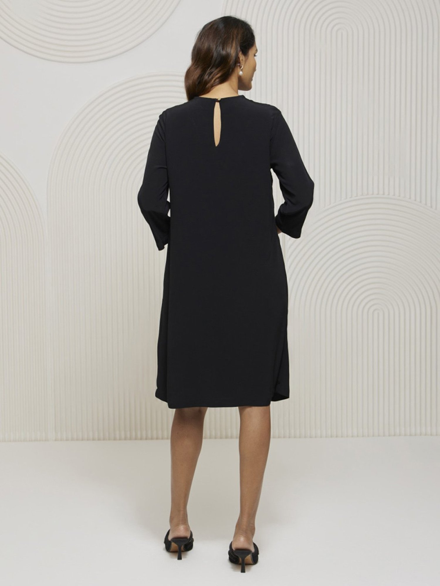 Artagai Jet Set Shift Dress with Embroidered Organza Neck