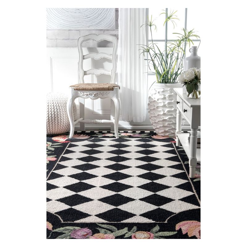 3'6"x5'6" Angla Rooster Kitchen Area Rug Black - nuLOOM