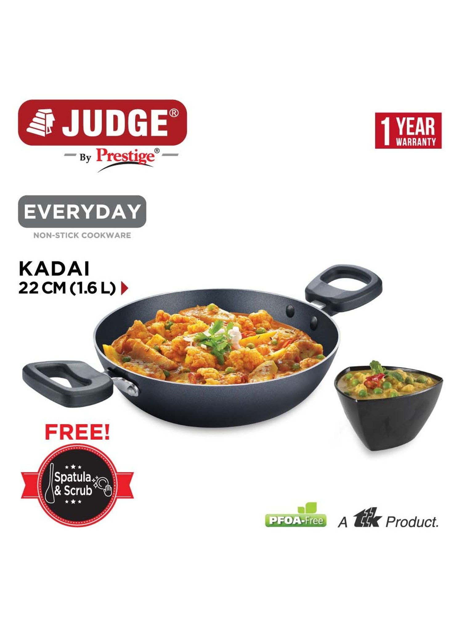 JUDGE Everyday Black Aluminium 22 cm Cookware Kadhai (1.6 L)