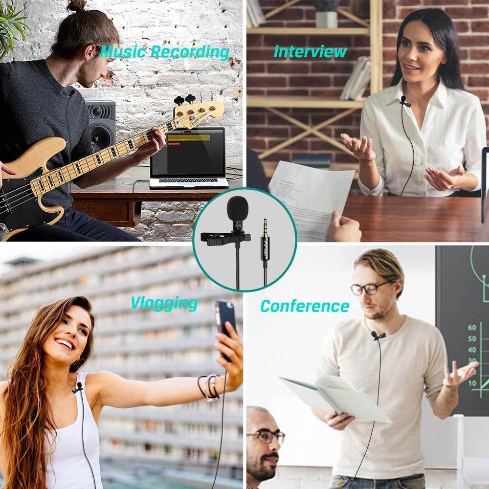 Professional Lavalier Lapel Microphone Omnidirectional Condenser Mic for iPhone Android Smartphone,Recording Mic for Youtube,Interview,Video