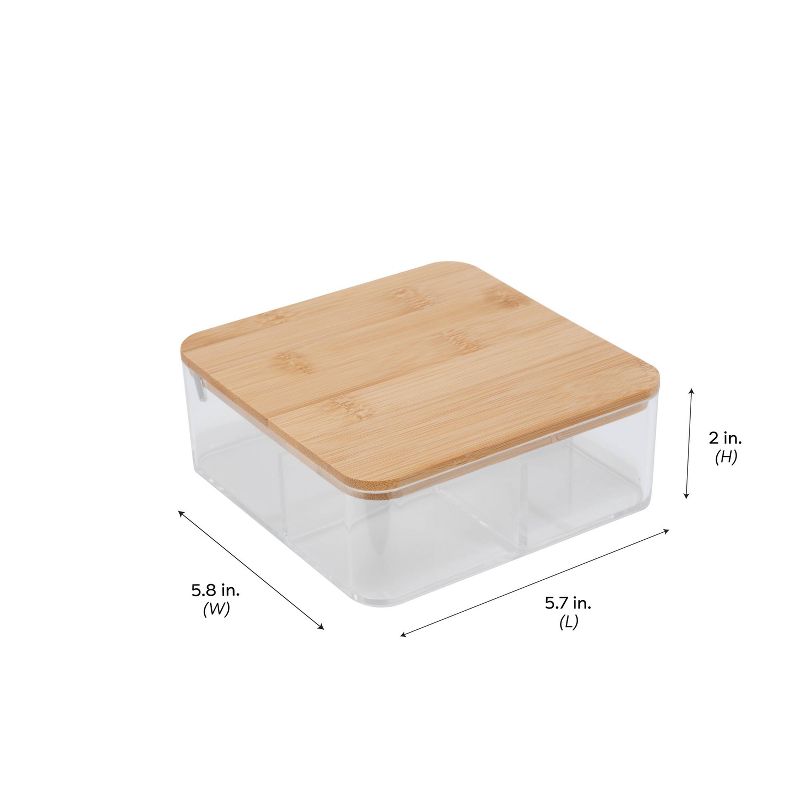 Simplify 3 Compartment Medium Organizer with Bamboo Lid and Mirror Clear