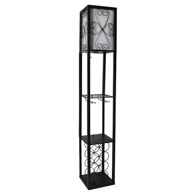 Etagere Organizer Storage Shelf Floor Lamp with Linen Shade Black - Simple Designs