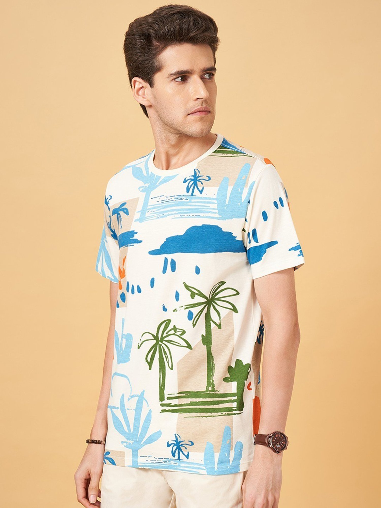 Urban Ranger by Pantaloons Off White Cotton Regular Fit Printed T-Shirt