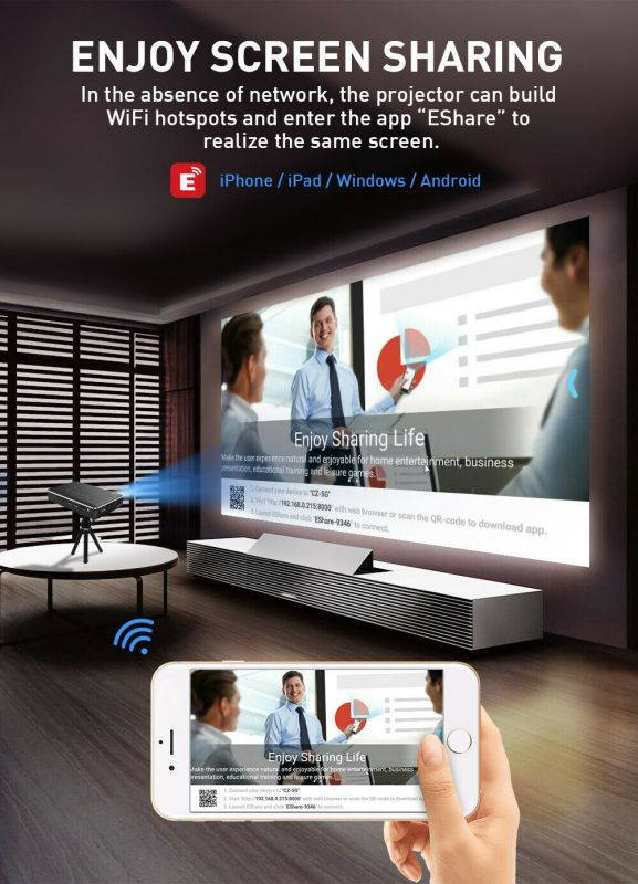 5000 Lumen DLP Android Wifi 4K HD 1080P TOUCH Projector HDMI 2G+16G HDMI USB New