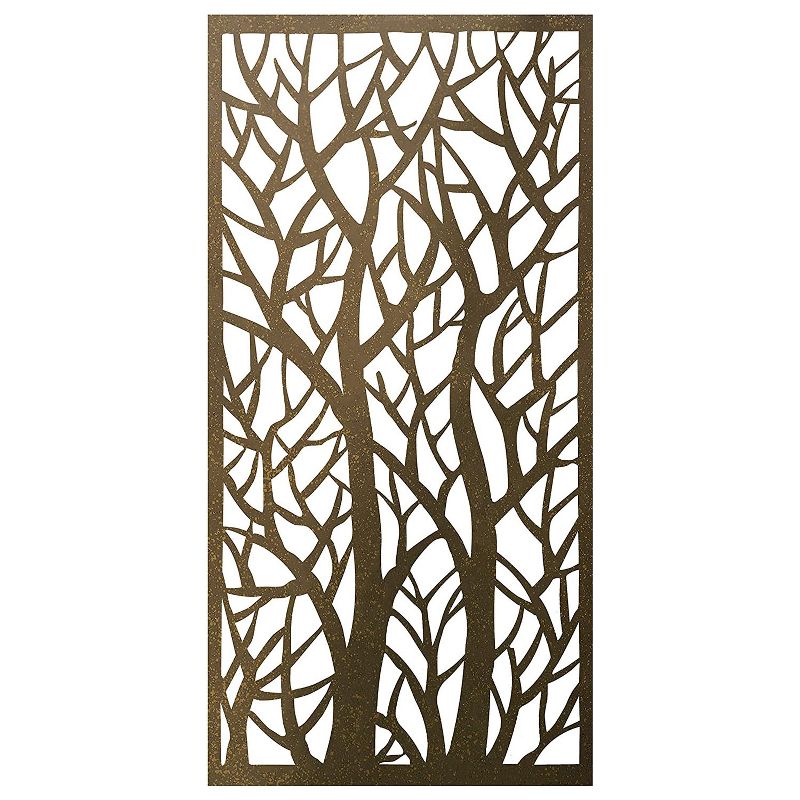 Stratco 4 x 2 Foot Decorative Rustic Lightweight Outdoor Metal Privacy Screen Panel for Backyard Screening, Fencing, and Backdrops, Forest Pattern