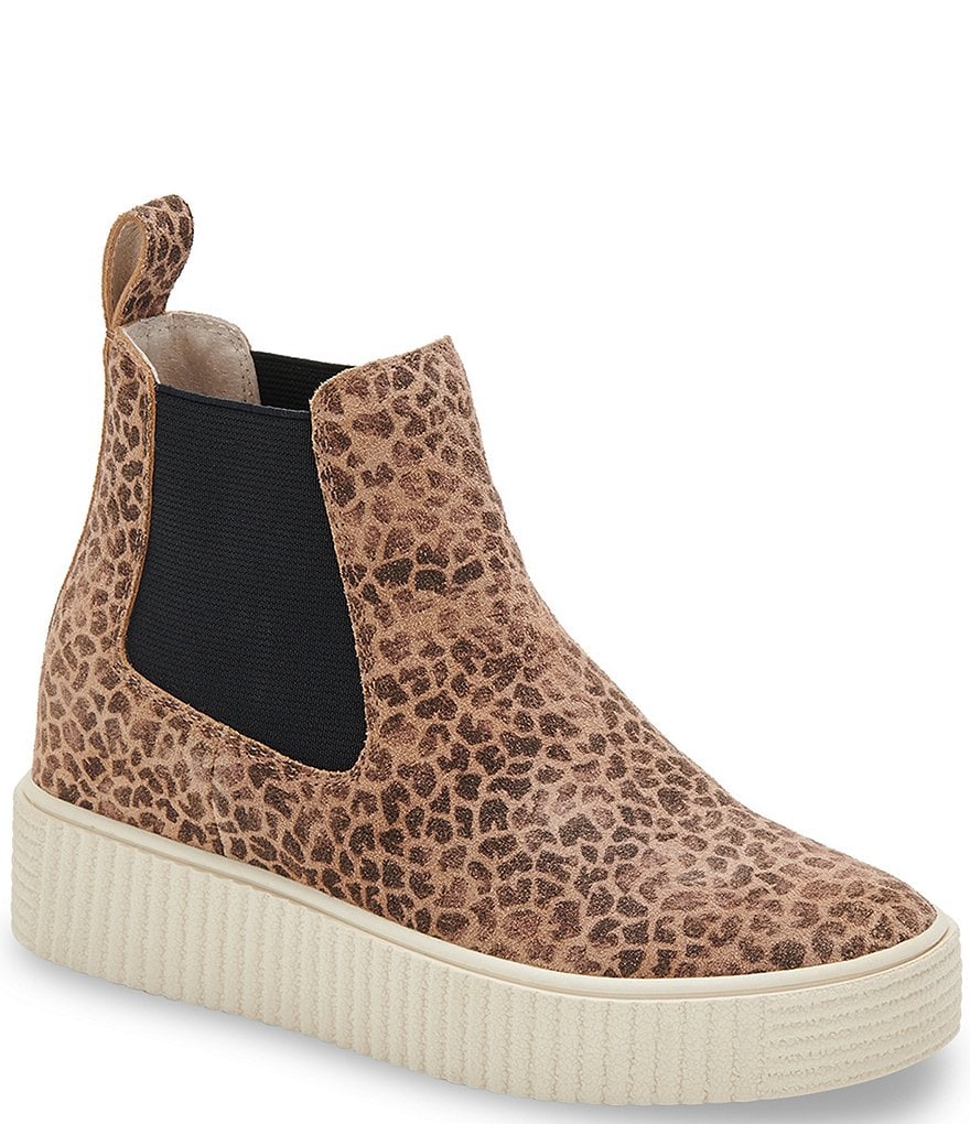 Dolce Vita Cola Leopard Print Suede Water-Repellent High Top Chelsea Sneakers