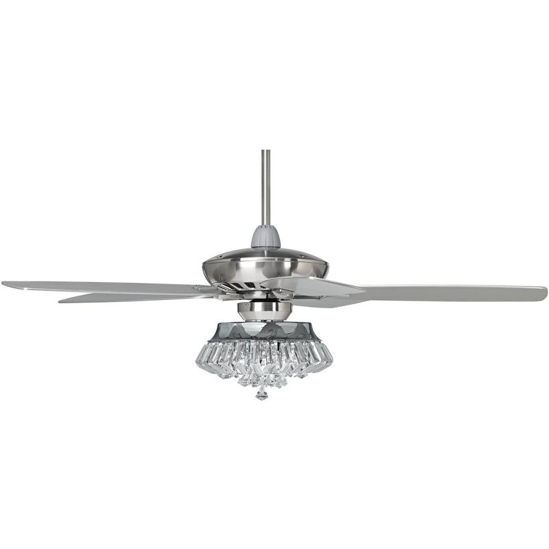 52" Casa Vieja Modern Ceiling Fan with Light LED Dimmable Remote Brushed Nickel Clear Crystal Ball Strand Living Room Kitchen