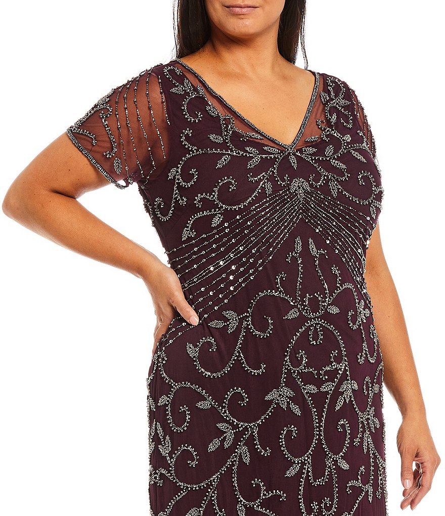 Pisarro Nights Plus Size Size V-Neck Beaded Gown