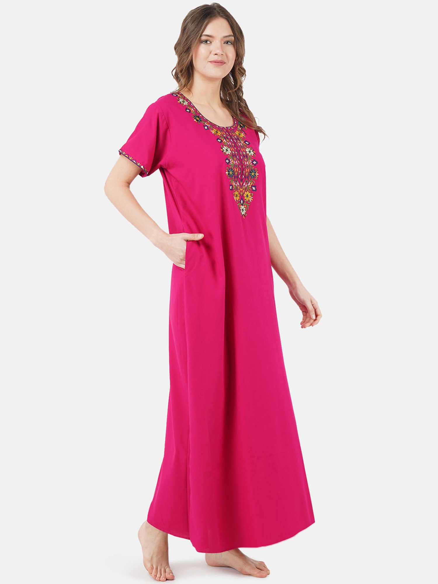 KOI SLEEPWEAR Dark Pink Embroidered Nighty