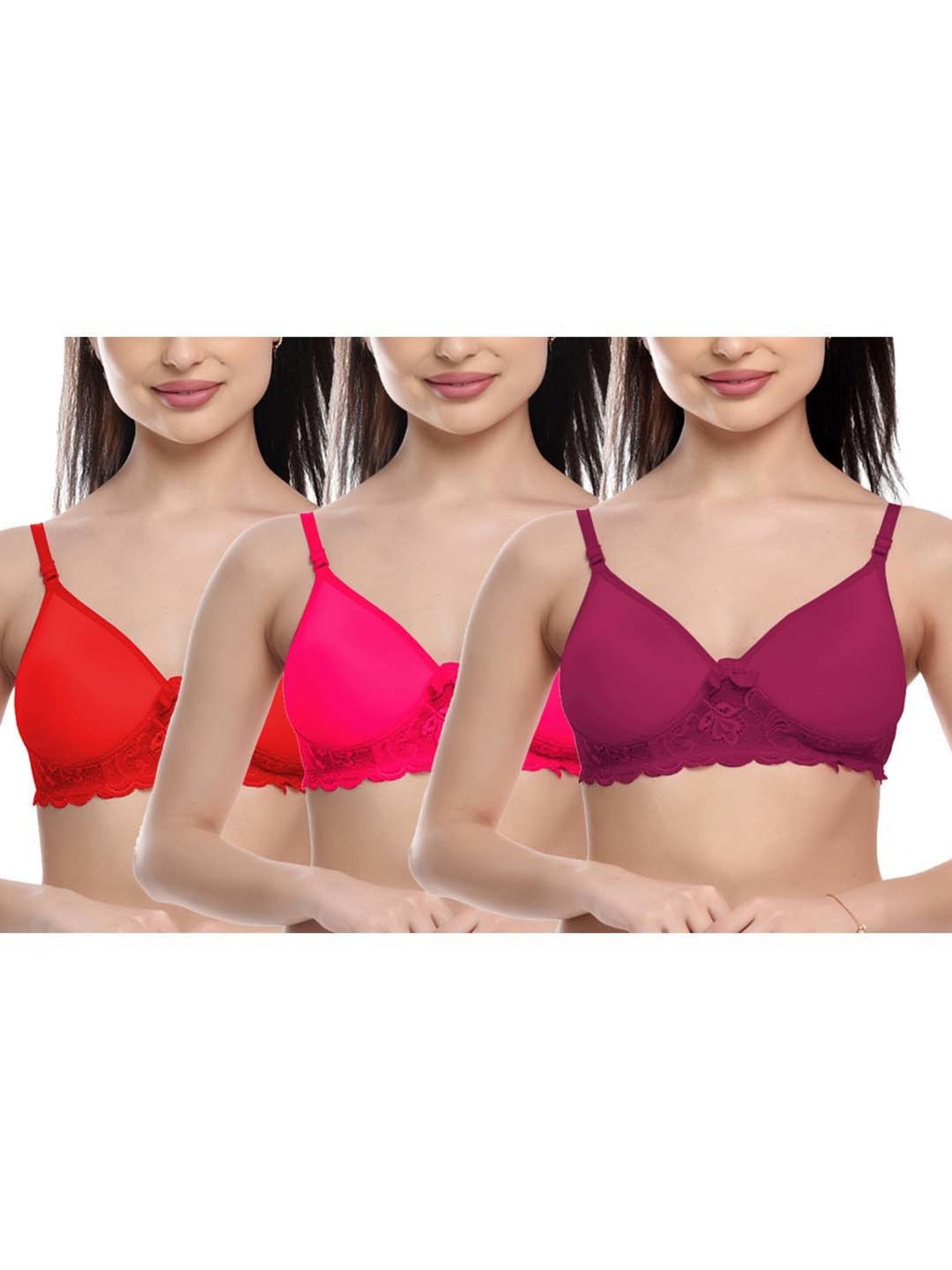 FIMS: Fashion is my Style Hot Pink & Purple Lace Work Everyday Bras - Pack Of 3