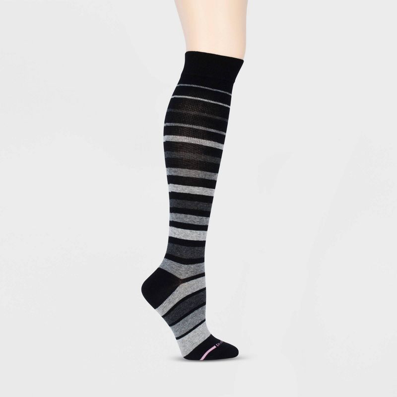 Dr. Motion Women's Mild Compression 3pk Knee High Socks - Black/Gray Stripes/Dots