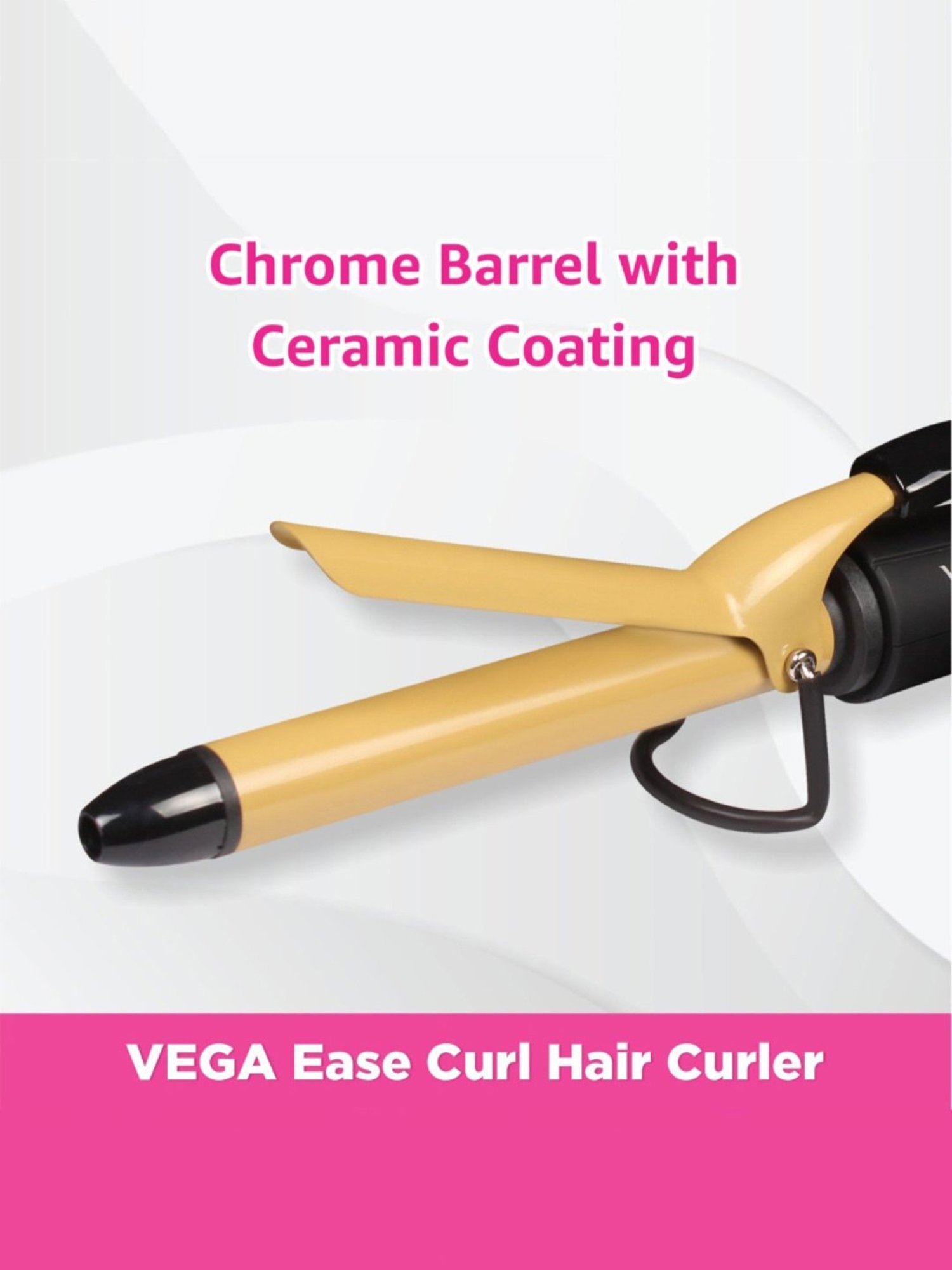 Vega Ease Curl Hair Curler-19 mm With Ceramic Coated Barrel (VHCH-01), Black