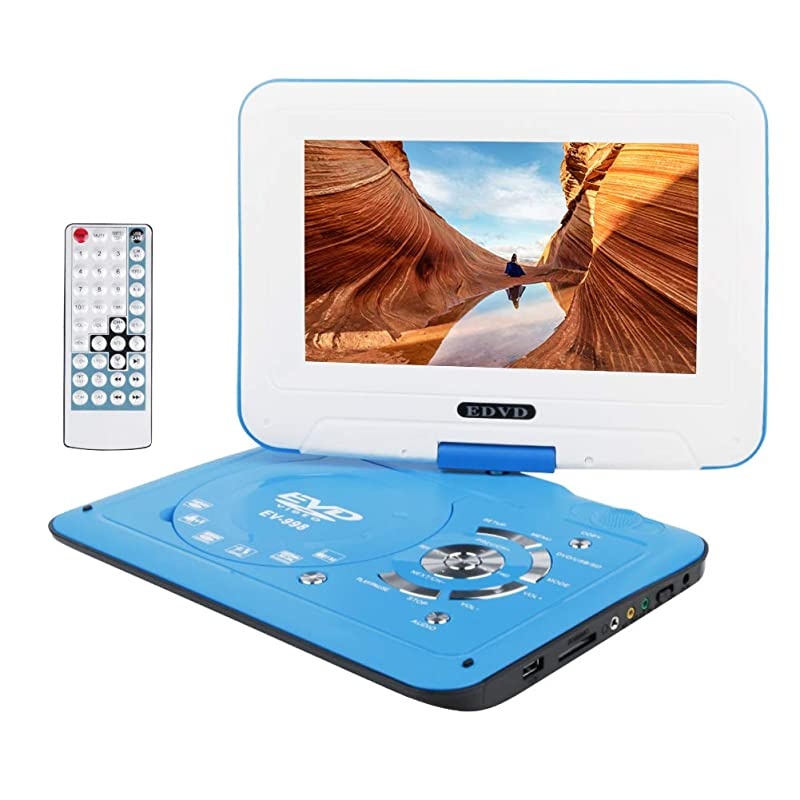9.8" Portable DVD Player Supports SD Card/USB Port/CD/DVD, Rede Controller,2 Hour Rechargeable Battery, 9" Eye-Protective Screen, Support AV-in/Out,Region Free (Blue)