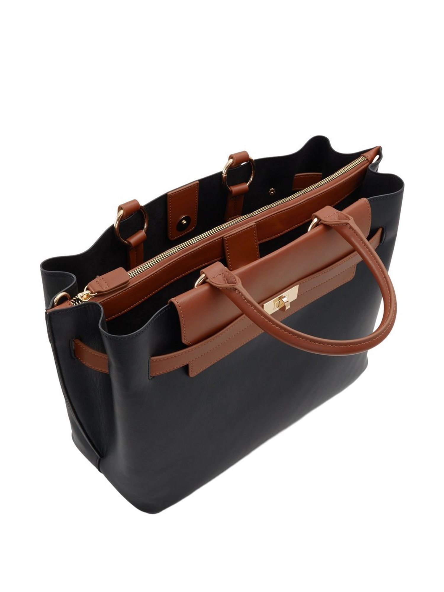 Call It Spring Black & Brown Color Block Large Satchel Handbag