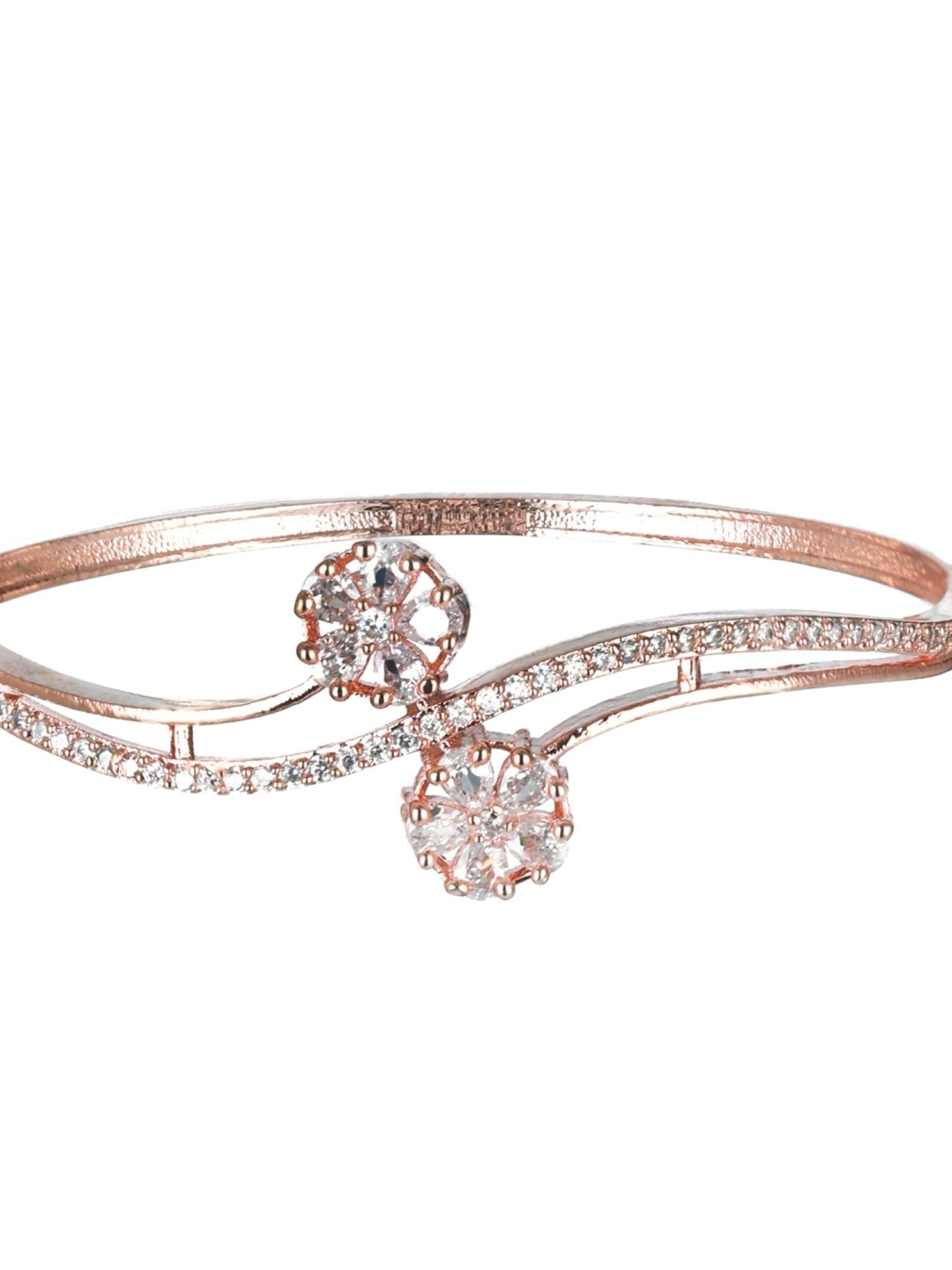 Aatmana Rose Gold-Plated American Diamond Studded Floral Handcrafted Bangle-Style Bracelet