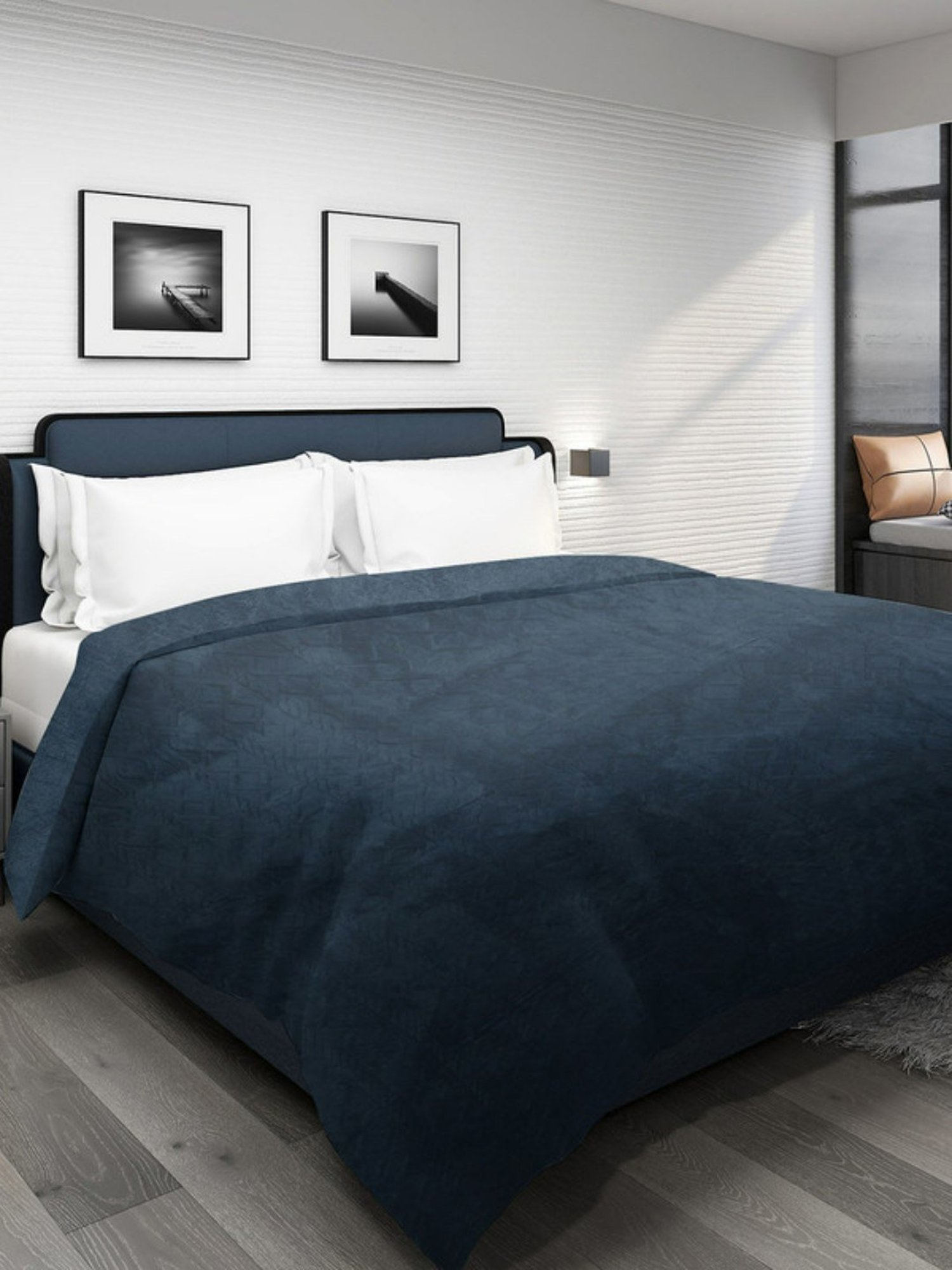 Dhrohar Navy Blue Polyester 300 GSM Double Bed Blanket