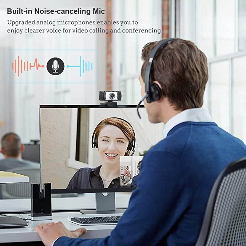 Webcam with Microphone PORTHOLIC HD PC Desktop Computer Web Cam with AUTO Face Focus 360&deg;Rotatable USB Smart TV Web Camera for Skype Live Stream Zoom Video Chat Recording Conferencing