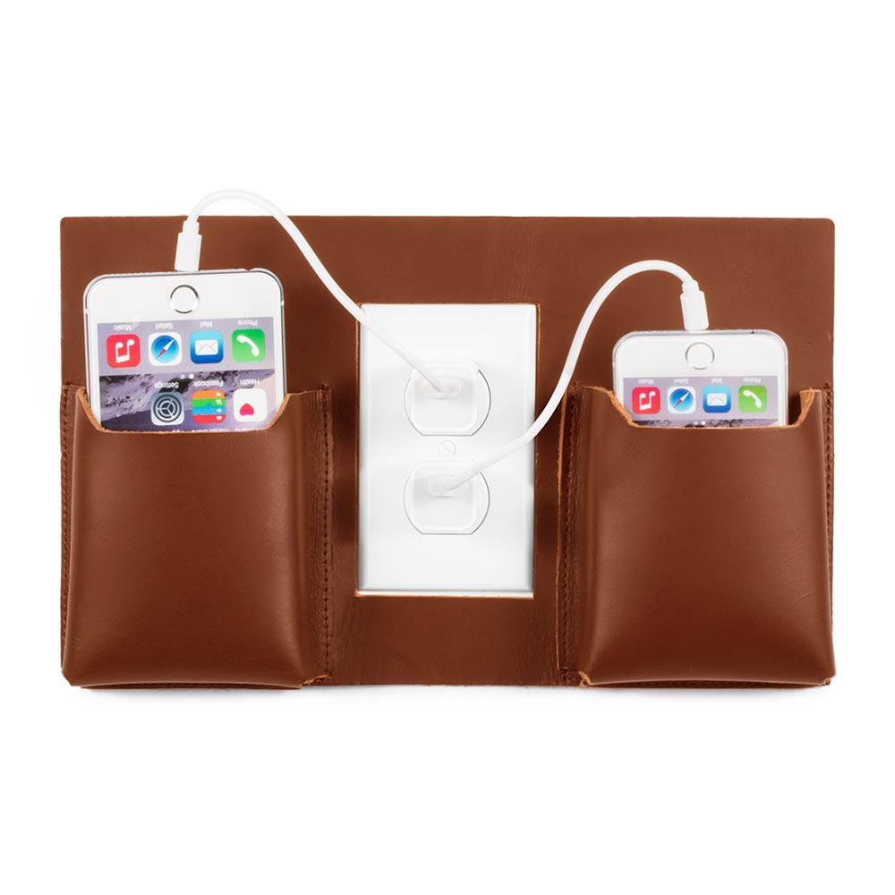Quick Draw Genuine Leather Charging Holster - Outlet Suspended/Wall Mount Phone Cradle Stand. Solo/Single Style - Handmade in California