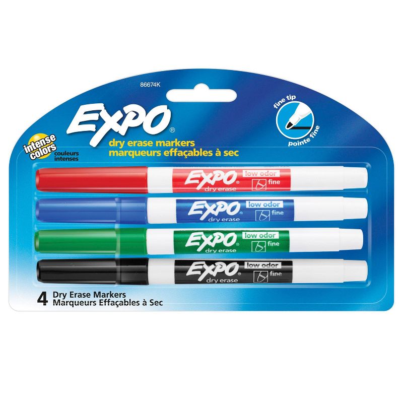 4pk Expo Fine Tip Dry Erase Markers Low Odor Multicolor Ink