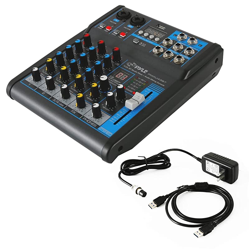 Professional Audio Mixer Sound Board Console System Interface 4 Channel Digital USB Bluetooth MP3 Computer Input 48V Phantom Power Stereo DJ Studio Streaming FX 16Bit DSP processorPMXU43BT