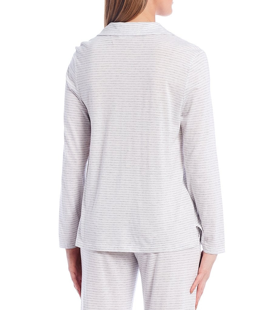 VAN WINKLE & CO. Yarn-Dyed Striped Jersey Knit Button-Front Coordinating Sleep Top
