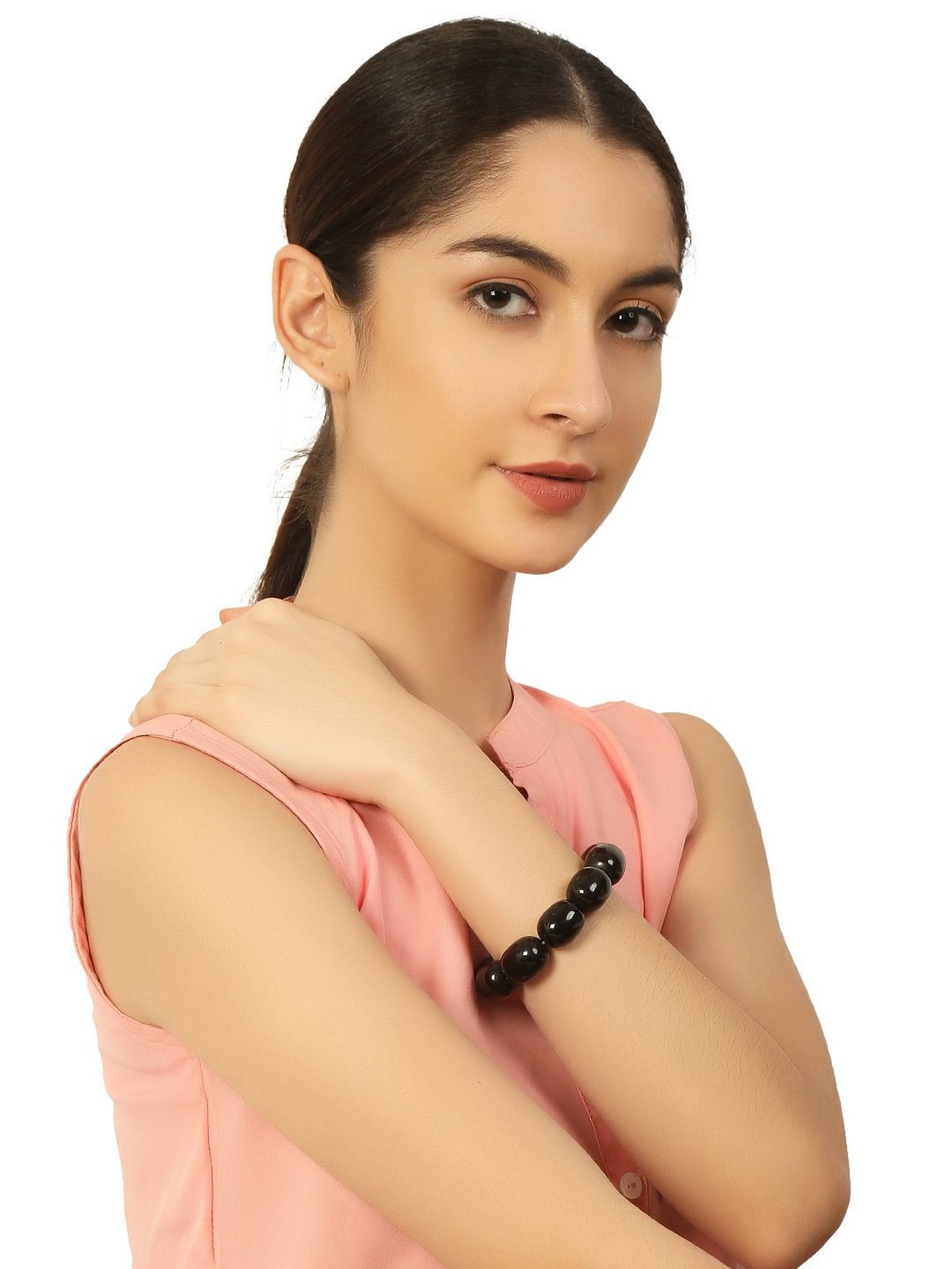 IMLI STREET Black Artificial Stone Stretchable Bracelet for Women