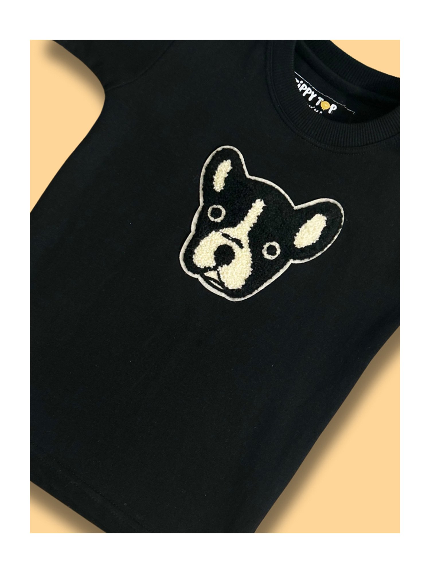 Tippy Top Kids Black Self Design T-Shirt