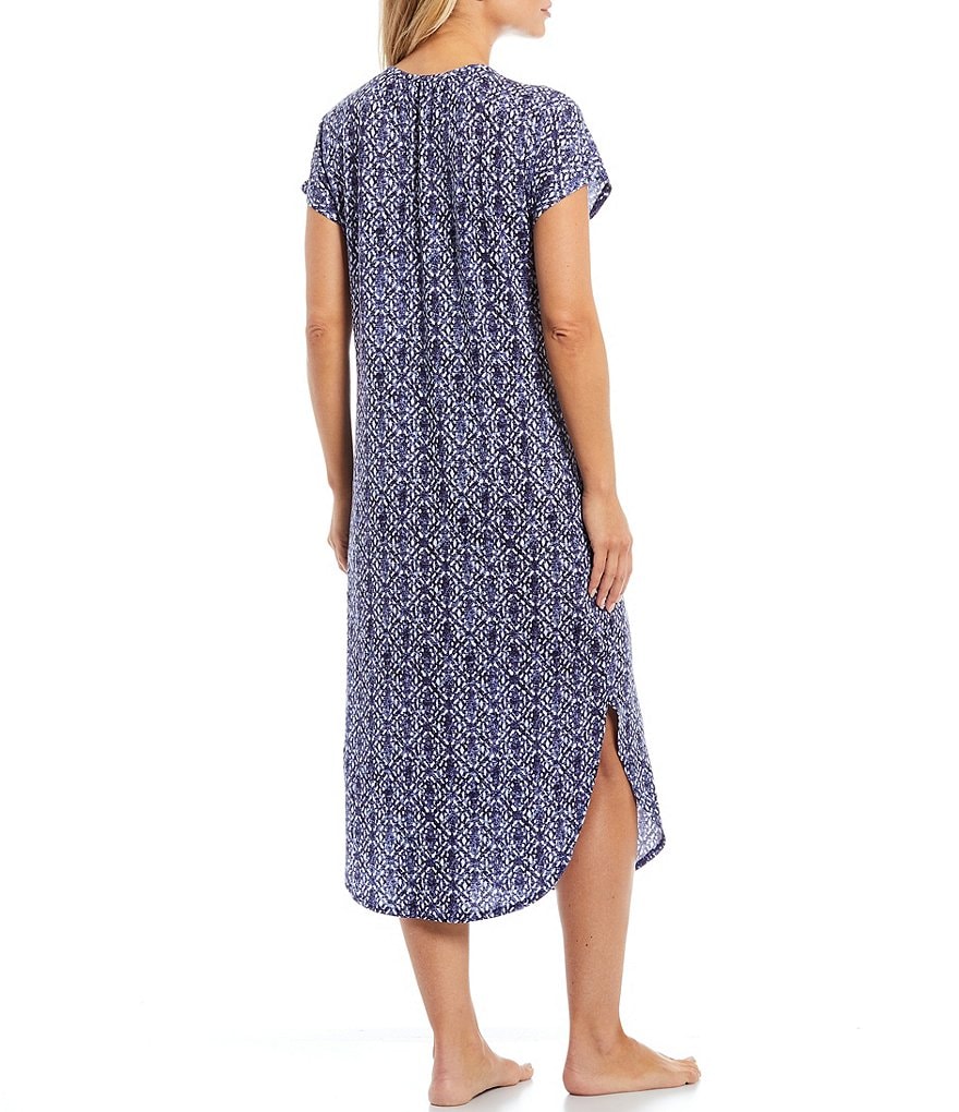 Nottibianche Printed Jersey Knit Short Sleeve Long Caftan