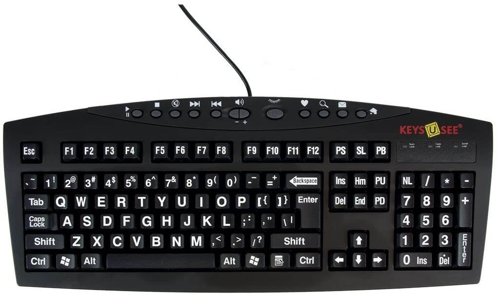 AbleNet Large Print English Black Keyboard with White Letters for The Visually Impaired (MG1512)