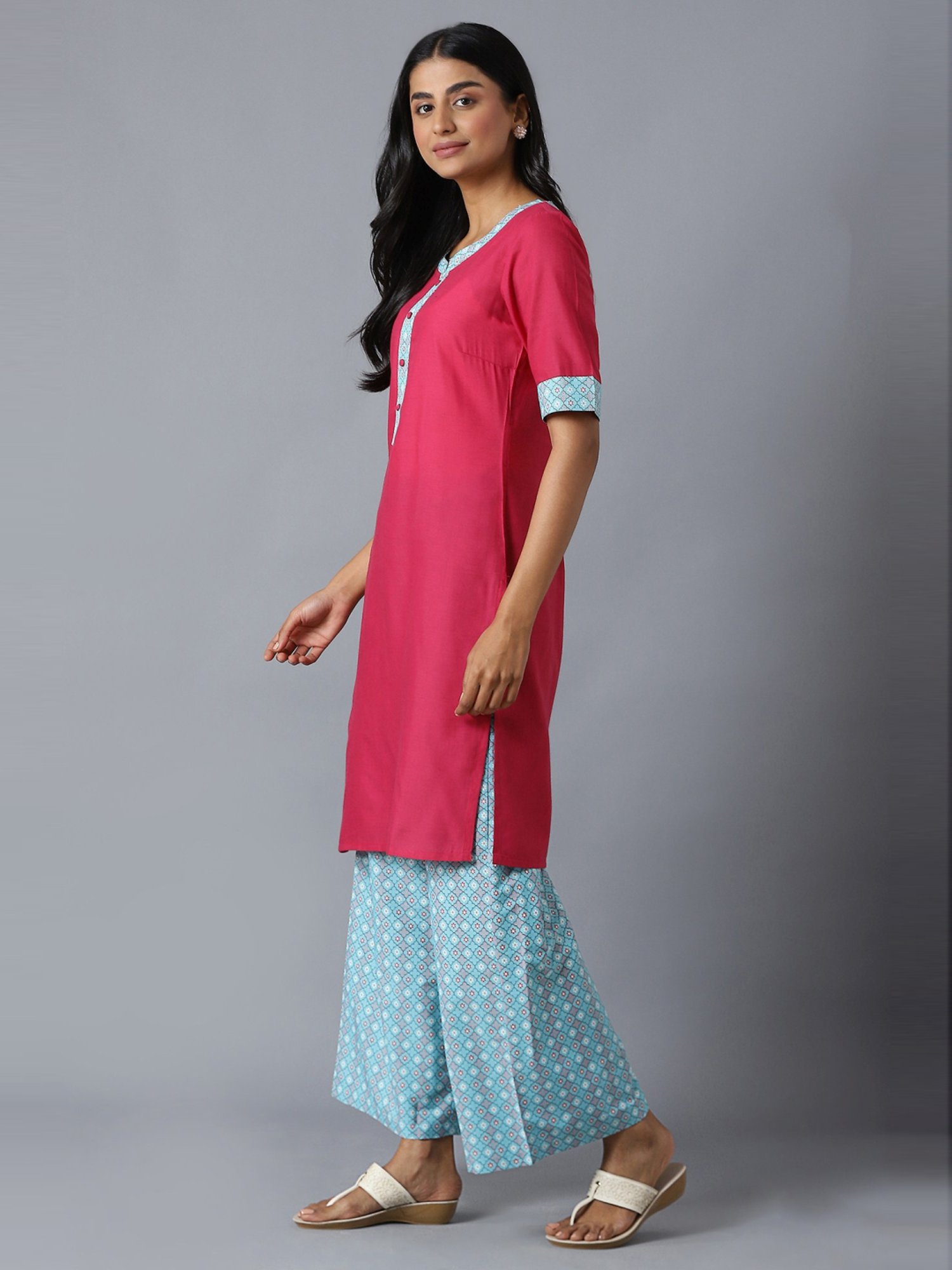 Aure by Aurelia Pink & Blue Kurta Palazzo Set
