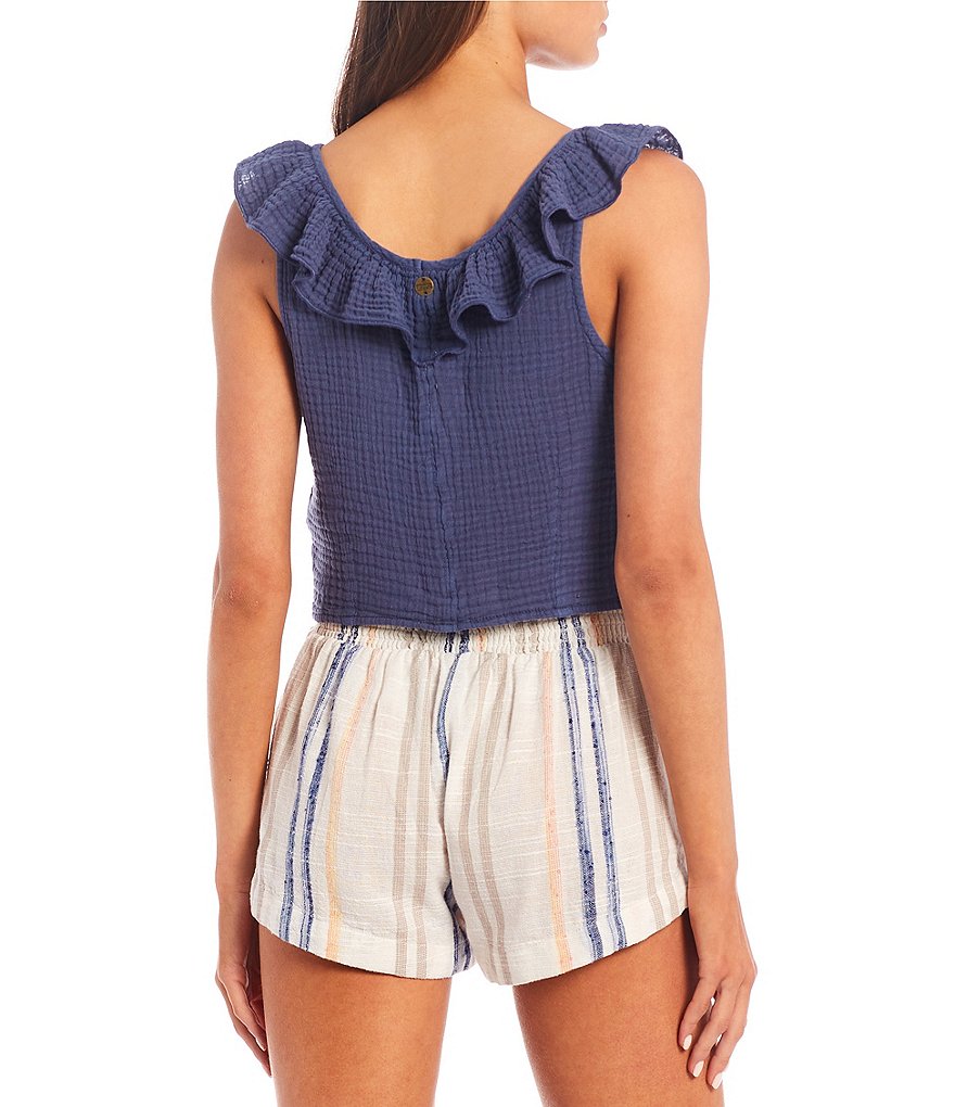 Rip Curl Sleeveless Tie-Front Husk Flutter Crop Top