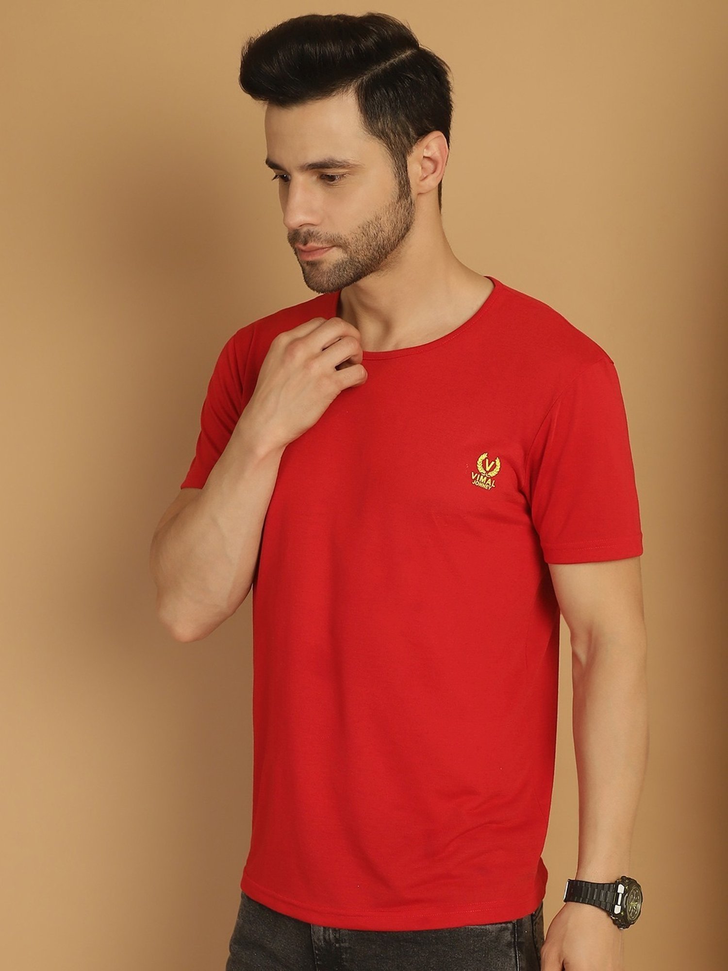 Vimal Jonney Black & Red Regular Fit T-Shirt
