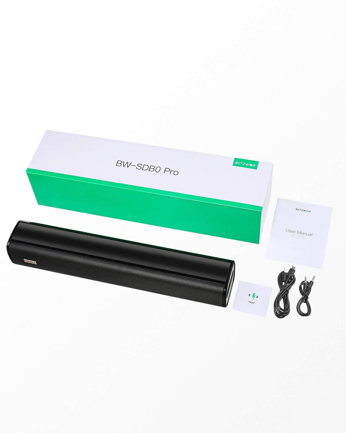 Sound Bar, BlitzWolf Bluetooth Soundbar 2200mAh Home Speaker, 16 inch Theater 10W Stereo Sound 2.0 Channel USB Flash Disk for Laptop/PC/Phones/Tablets(Upgrade Design)