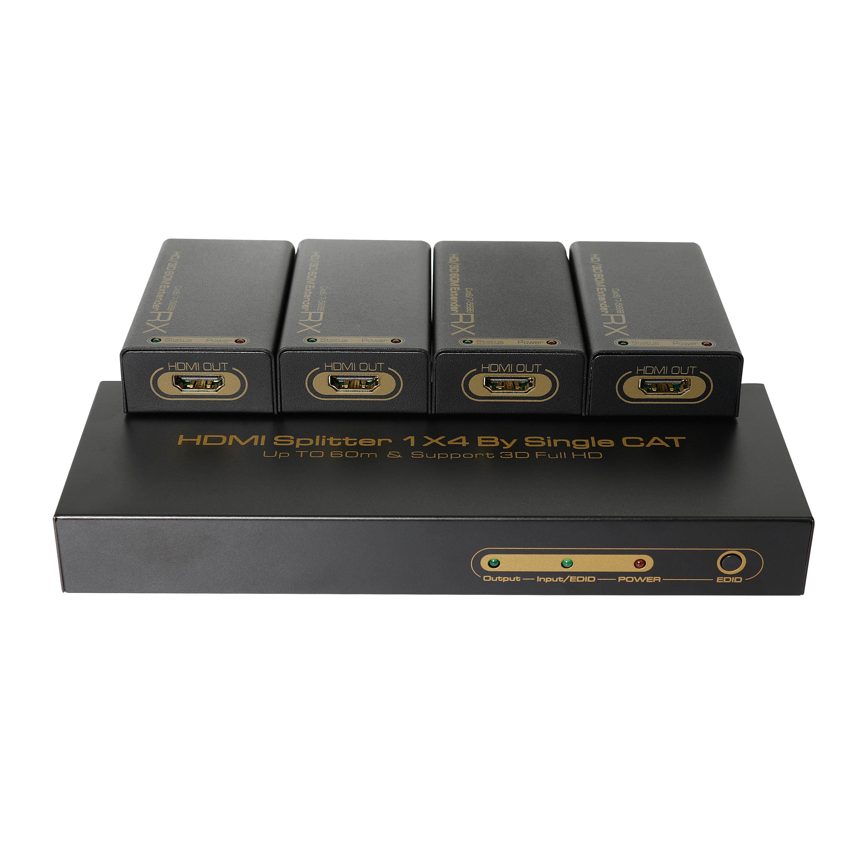 1x4 4 Port HDMI Extender Splitter HDMI Signal Distribution Amplifier  HDMI 1x4 splitter (1 minute 4 cable extender)