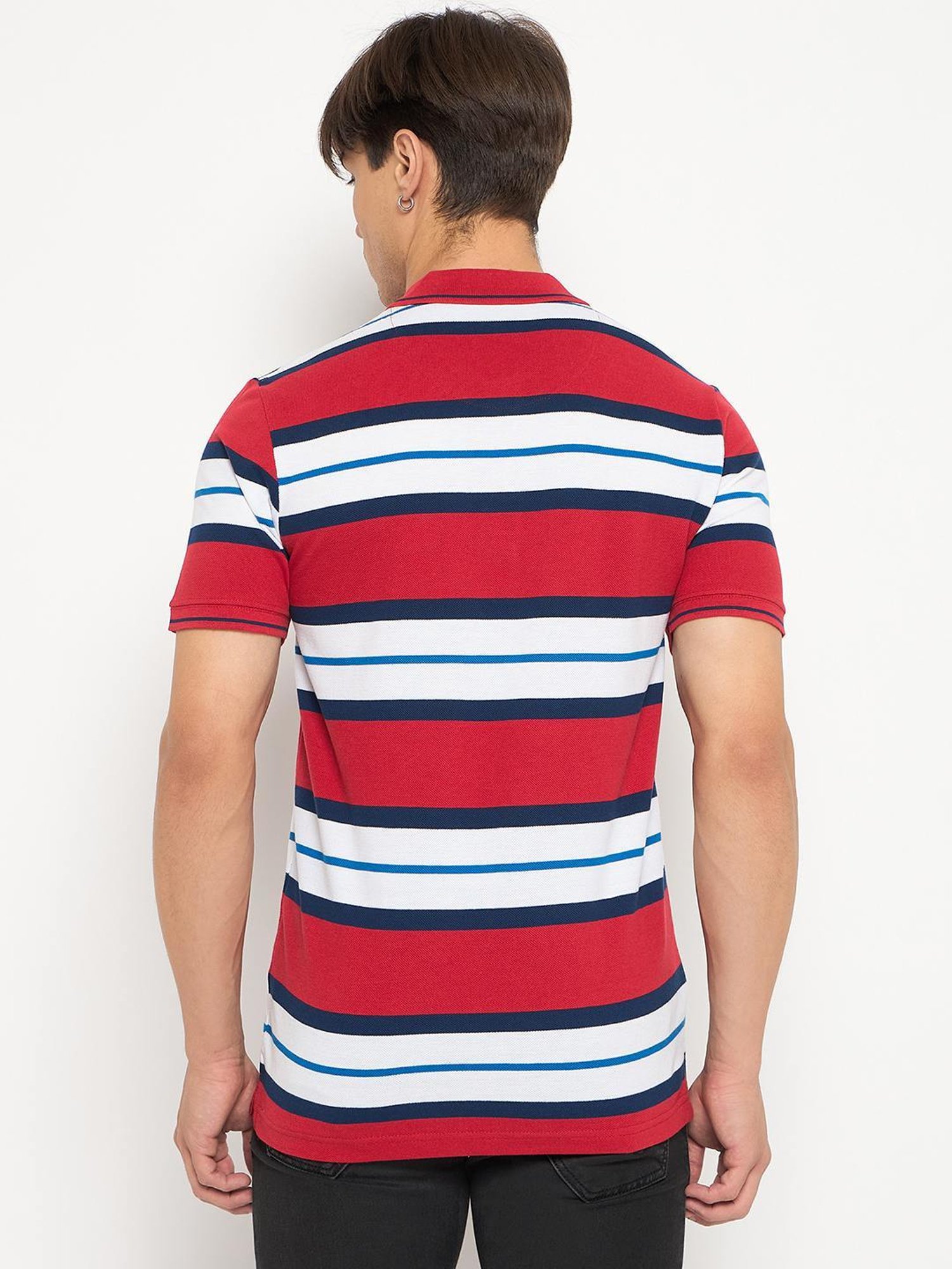 Duke Red Regular Fit Striped Polo T-Shirt