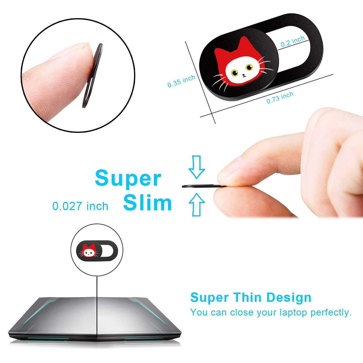 Webcam Cover Slide Ultra Thin - Cute Cat Web Camera Cover fits Laptop,Tablet,MacBook Pro,Mac Mini, Computer, Smartphone,Protect Your Privacy and Security,Strong Adhesive