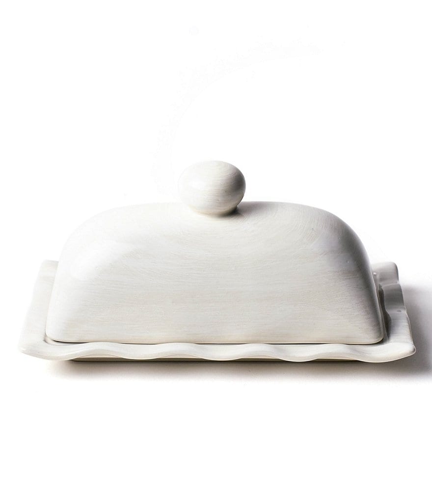 Coton Colors Signature White Ruffle Domed Butter Dish