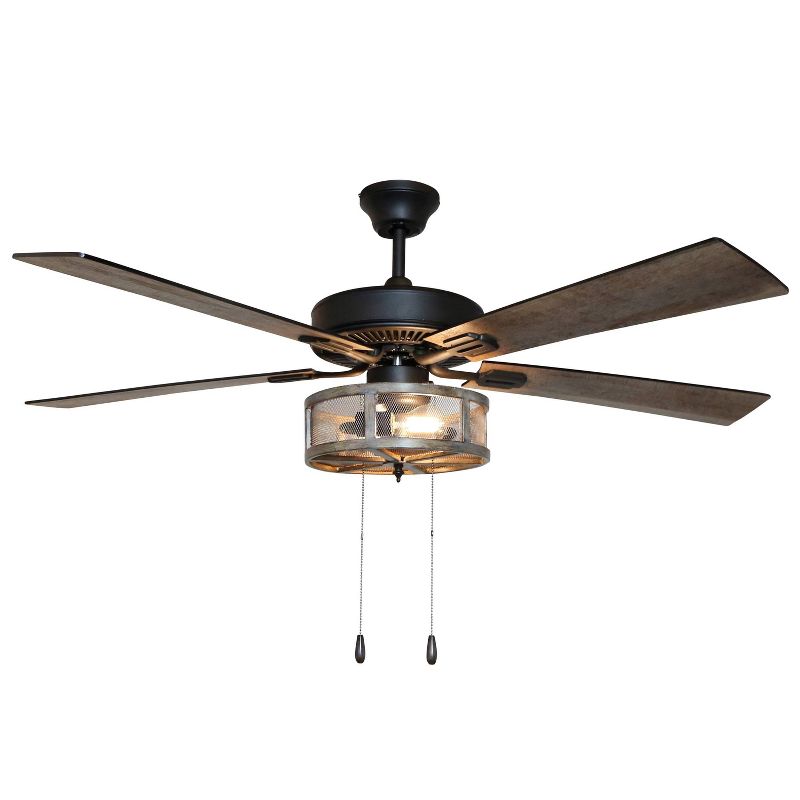 52" LED 5-Blade Dixsie Woodgrain Caged Farmhouse Lighted Ceiling Fan - River of Goods
