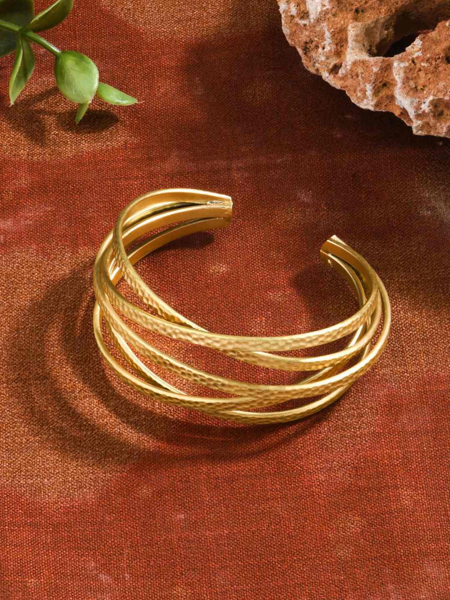 Accessorize London Women's Gold Matte Woven Cuff Bracelet