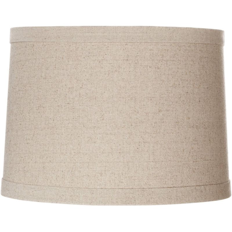 Springcrest Natural Linen Medium Drum Lamp Shade 13" Top x 14" Bottom x 10" High (Spider) Replacement with Harp and Finial