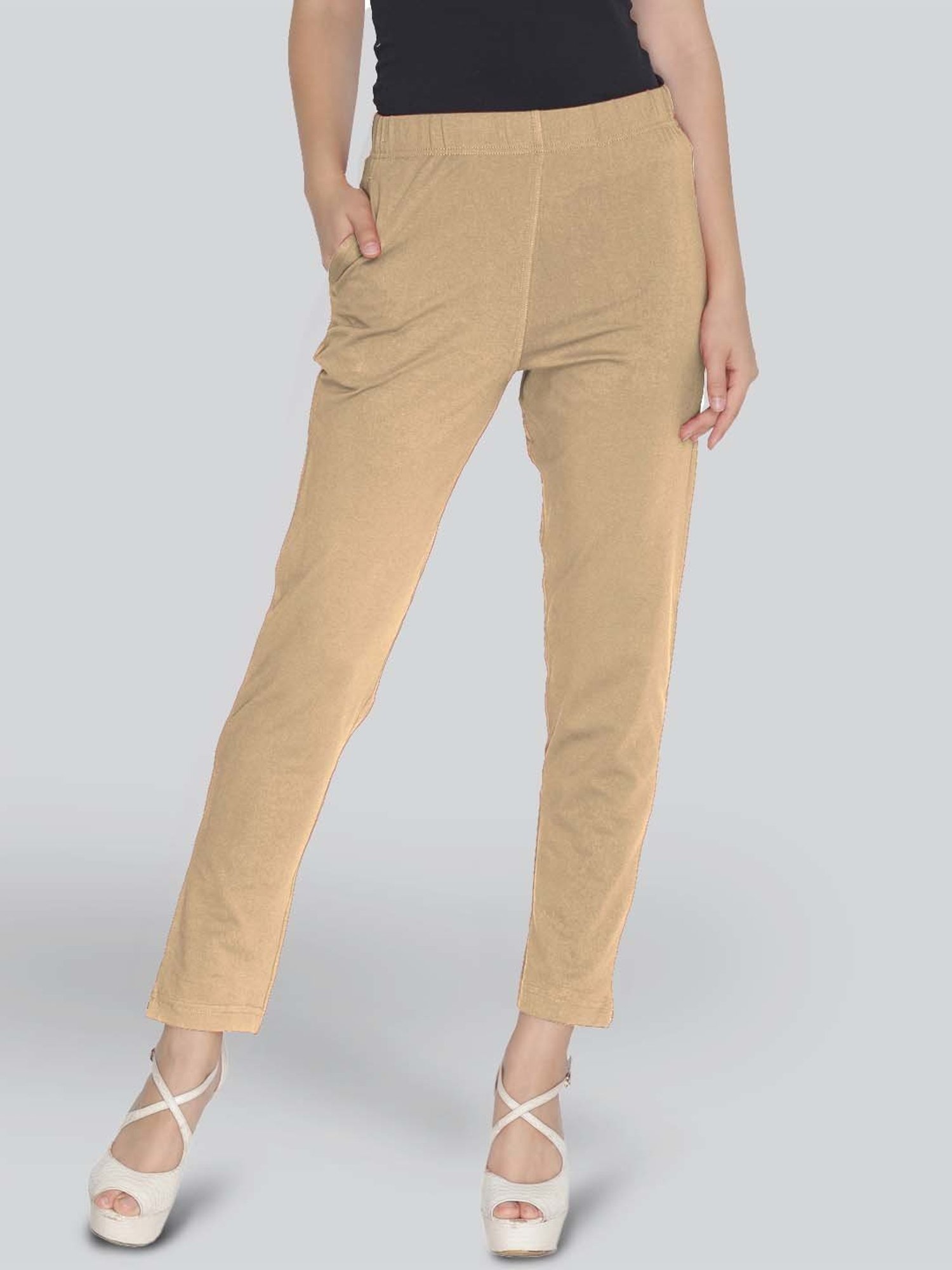 Lyra Beige Cotton Ankle Length Leggings