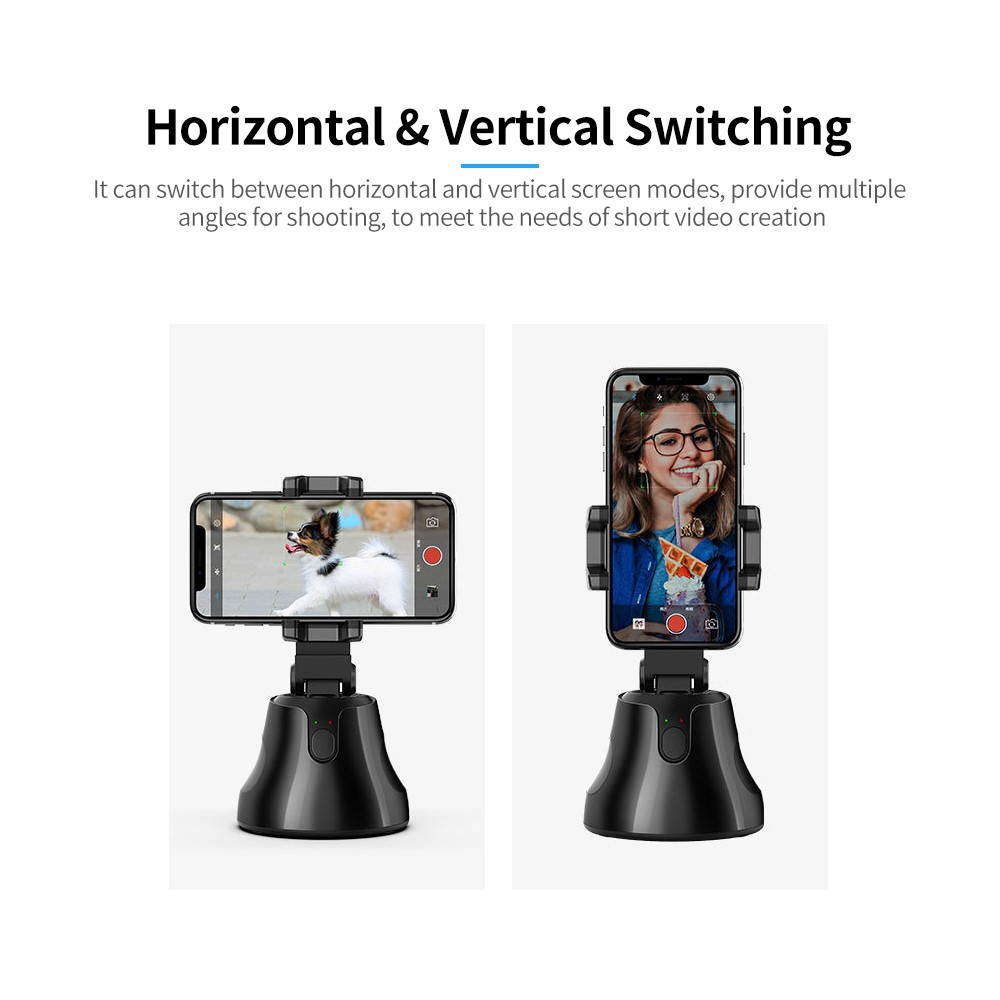360&deg; Object Tracking Holder Portable Smart Shooting Gimbal 360&deg; Rotation Face Object Auto Tracking Phone Holder Black