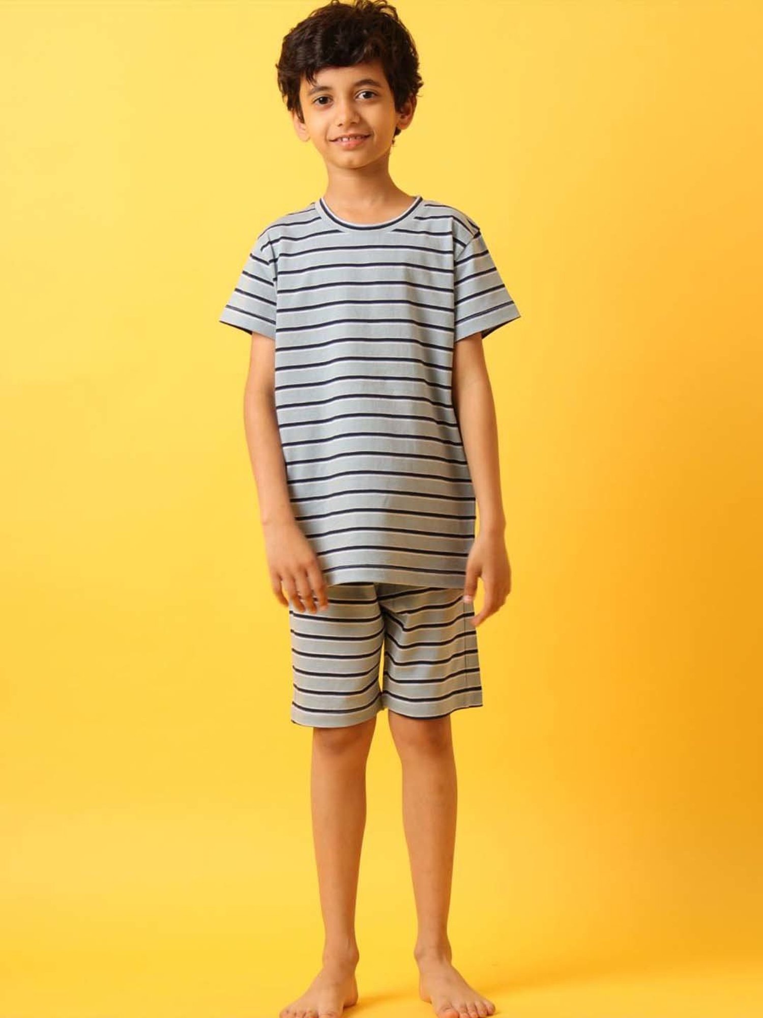 Anthrilo Kids blue Cotton Striped T-Shirt & Short