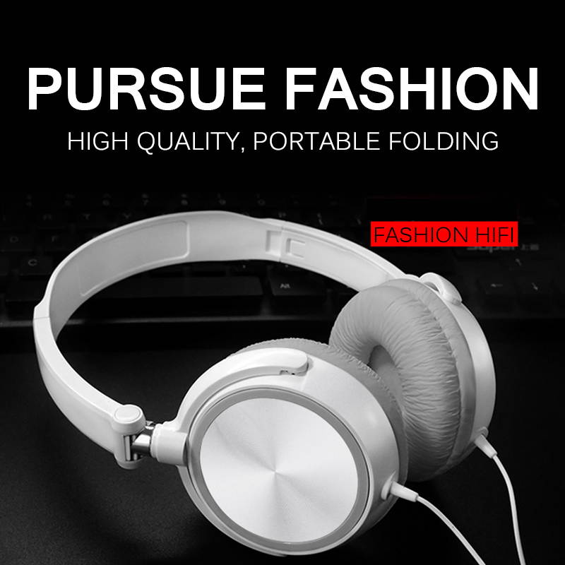 3.5mm Wired Headphones Round Interface Over Ear Foldable Headsets Bass HiFi Sound Music Stereo Earphone Black