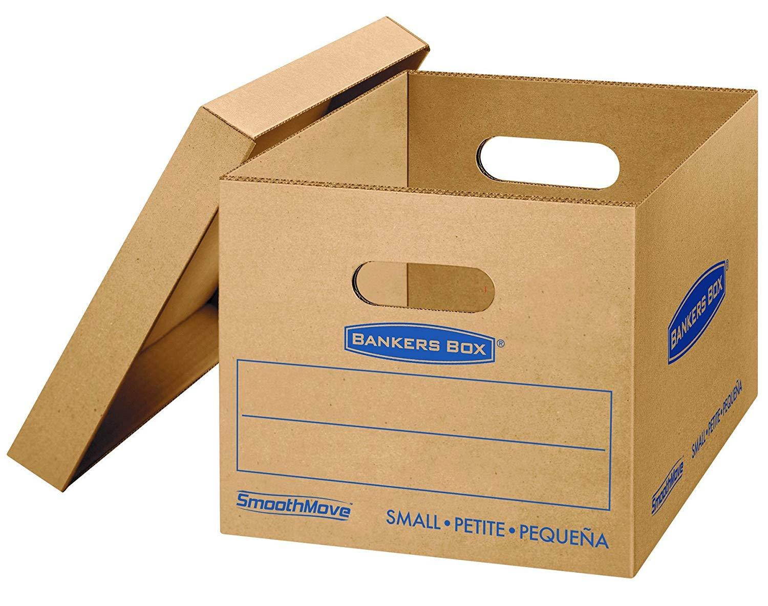 Bankers Box SmoothMove Classic Moving Kit Boxes, Tape-Free Assembly, Easy Carry Handles, 8 Small 4 Medium, 12 Pack (7716401)