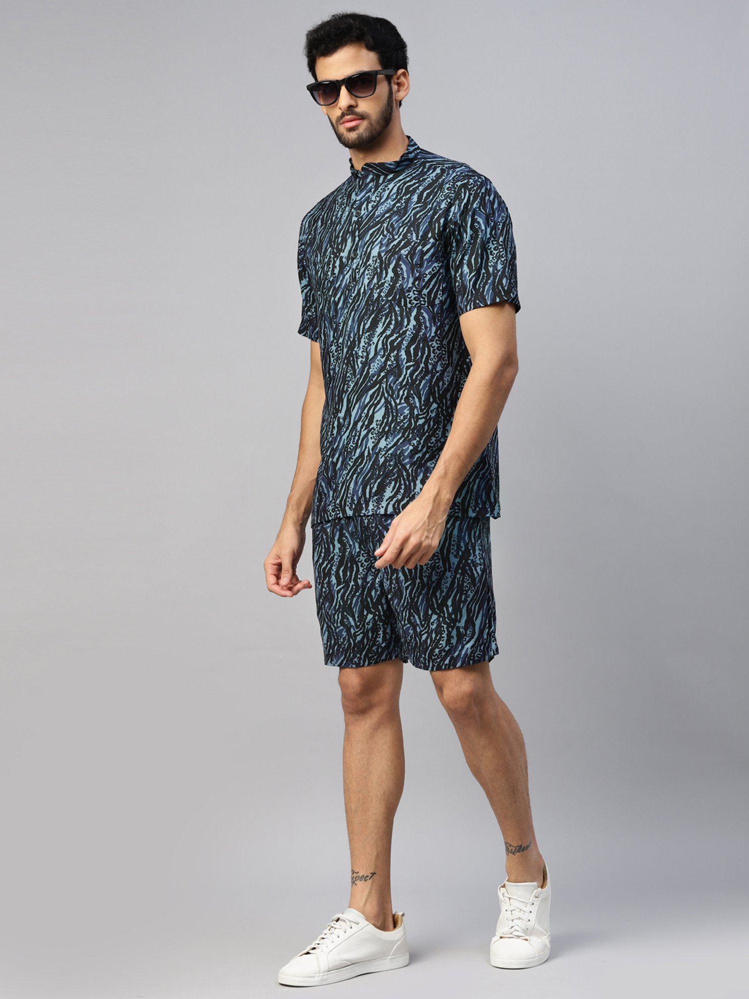 Don Vino Navy Relaxed Fit Printed Shirt & Shorts Set