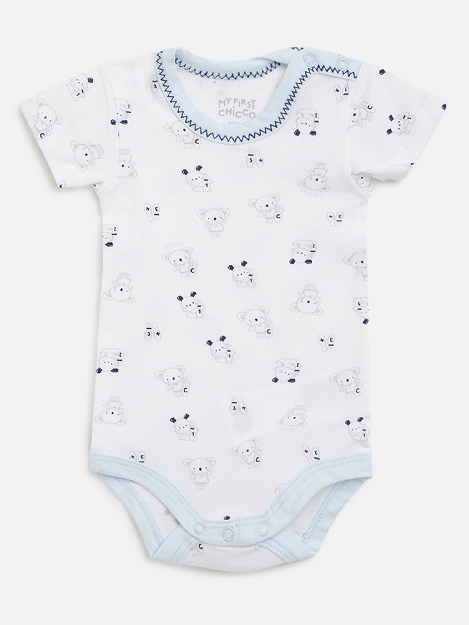 Chicco Kids White & Light Blue Printed Bodysuit (Pack Of 2)