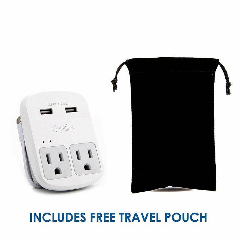 Ceptics World Travel Adapter Kit  - Dual USB + 2 US Outlets, Surge Protection, Plugs for Europe, UK, China, Australia, Japan - Perfect for Laptop, Cell Phones, Cameras - Safe ETL Tested (WPS-2B+)