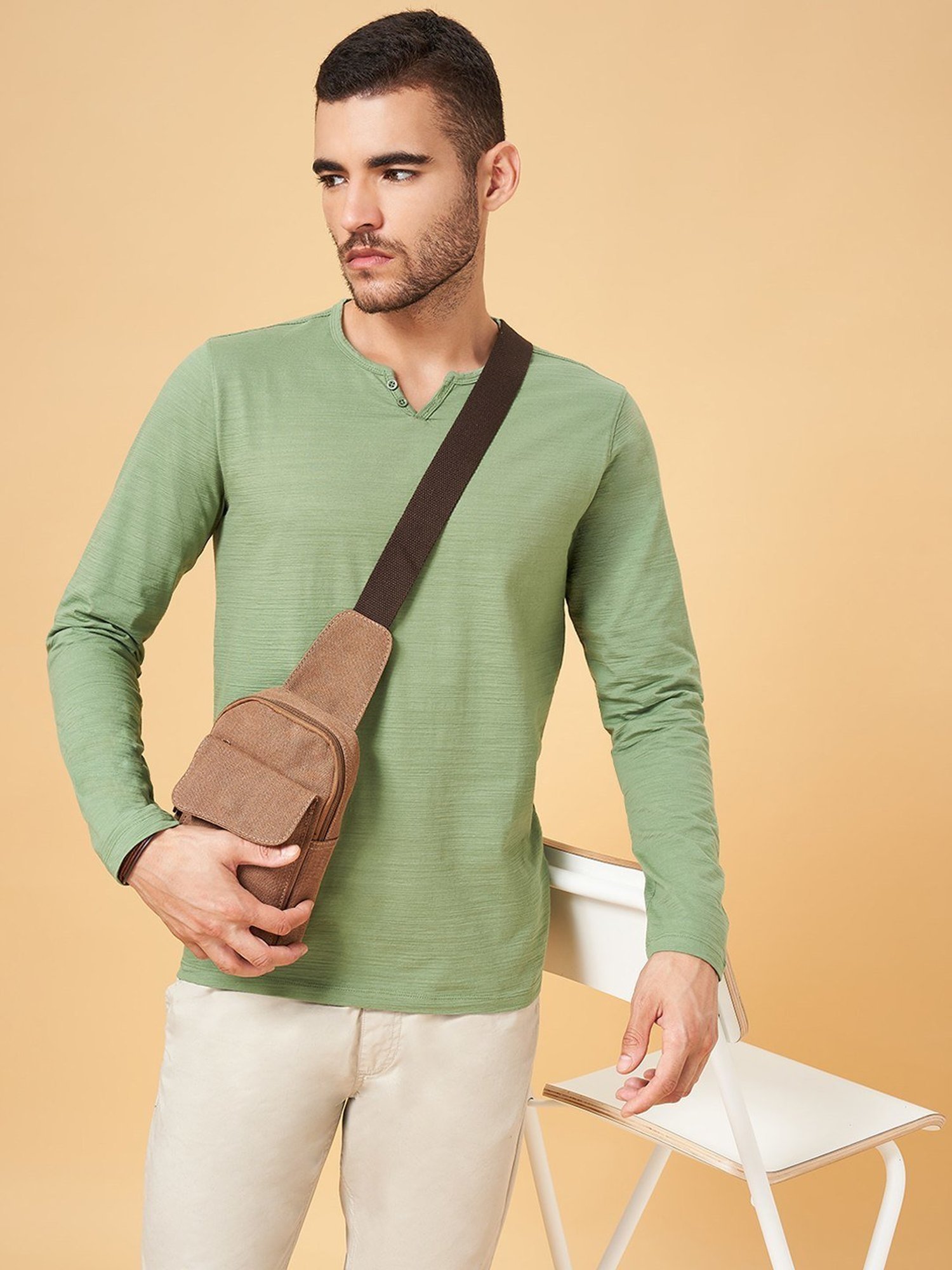 Urban Ranger by Pantaloons Sage Green Slim Fit T-Shirt